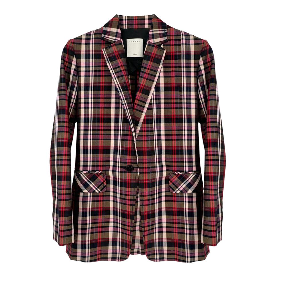 SANDRO Salima Single Button Plaid Blazer S